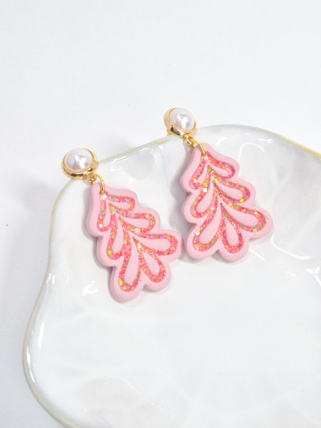 Pink Christmas Tree Polymer Clay Earrings – Handmade Holiday Jewelry, Cute Christmas Gift