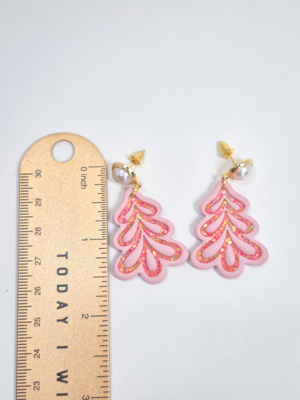 Pink Christmas Tree Polymer Clay Earrings – Handmade Holiday Jewelry, Cute Christmas Gift