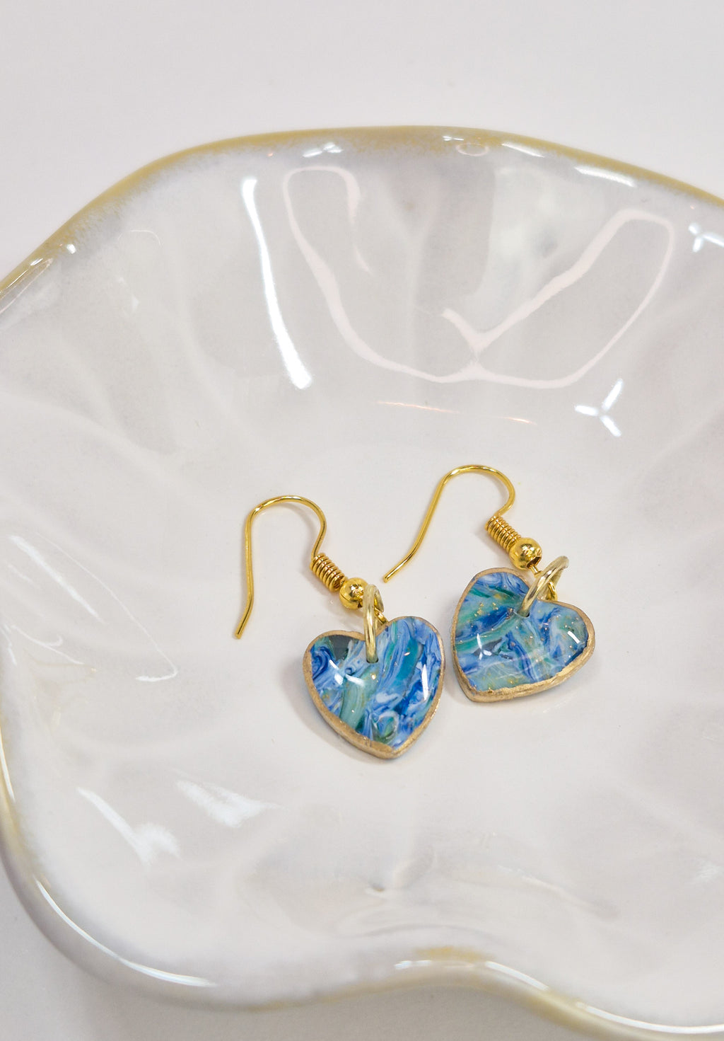 Handmade Marbled Heart Earrings Dangle Statement Earrings