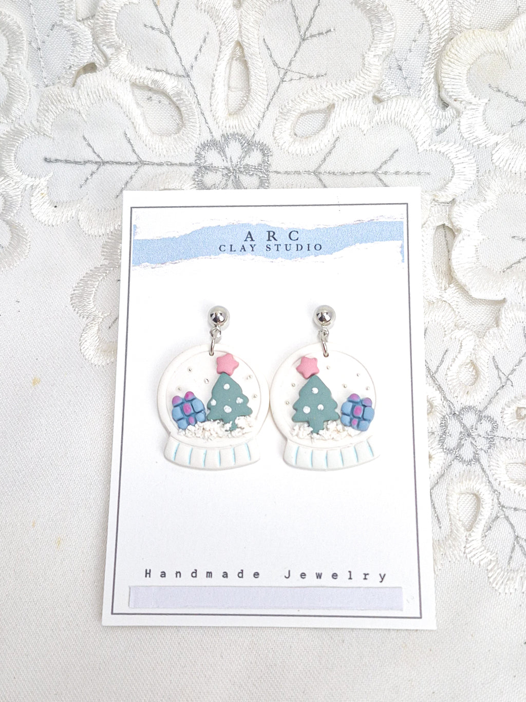 Handmade Whimsical Snowglobe Christmas Earrings