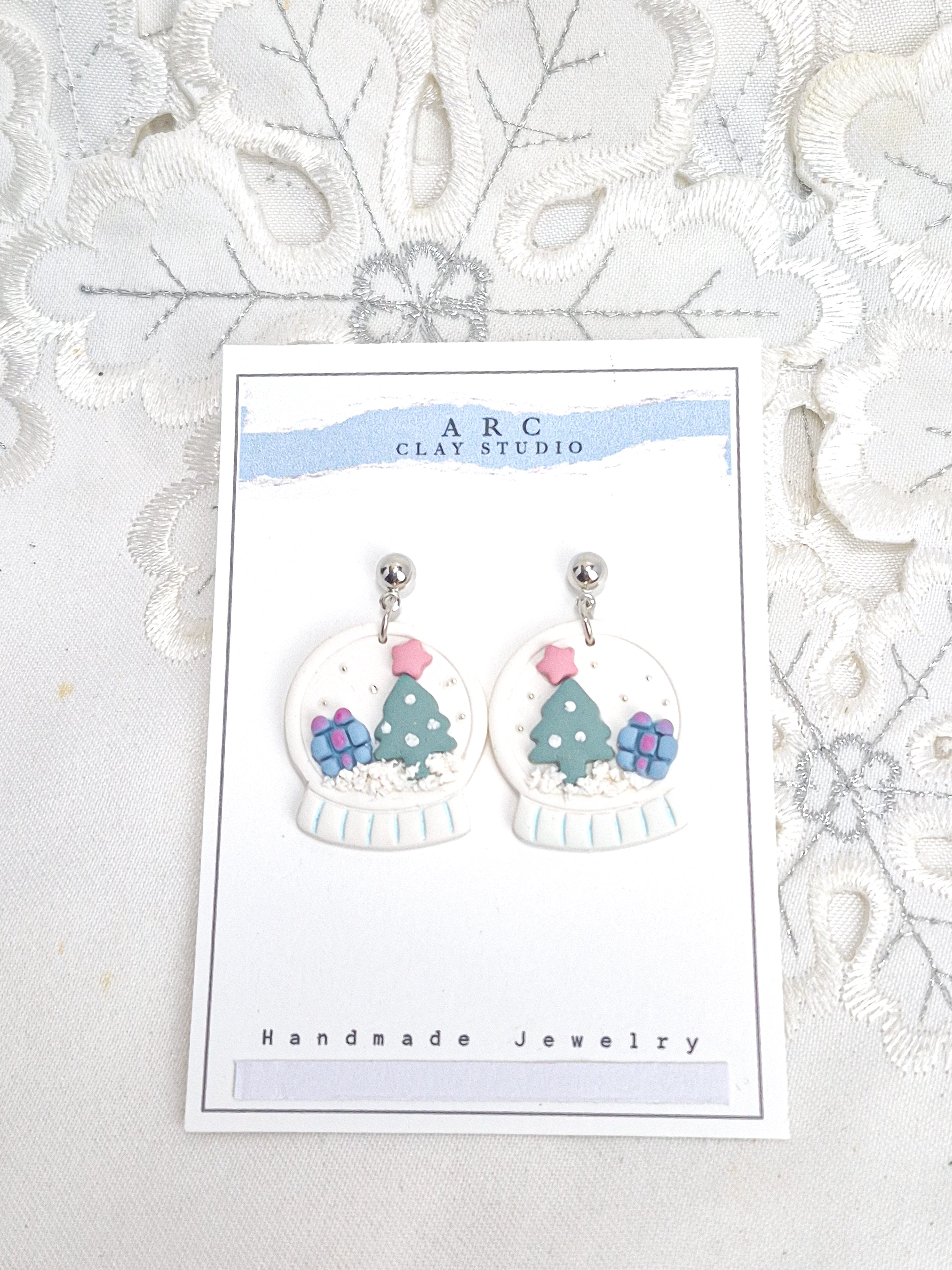 Handmade Whimsical Snowglobe Christmas Earrings