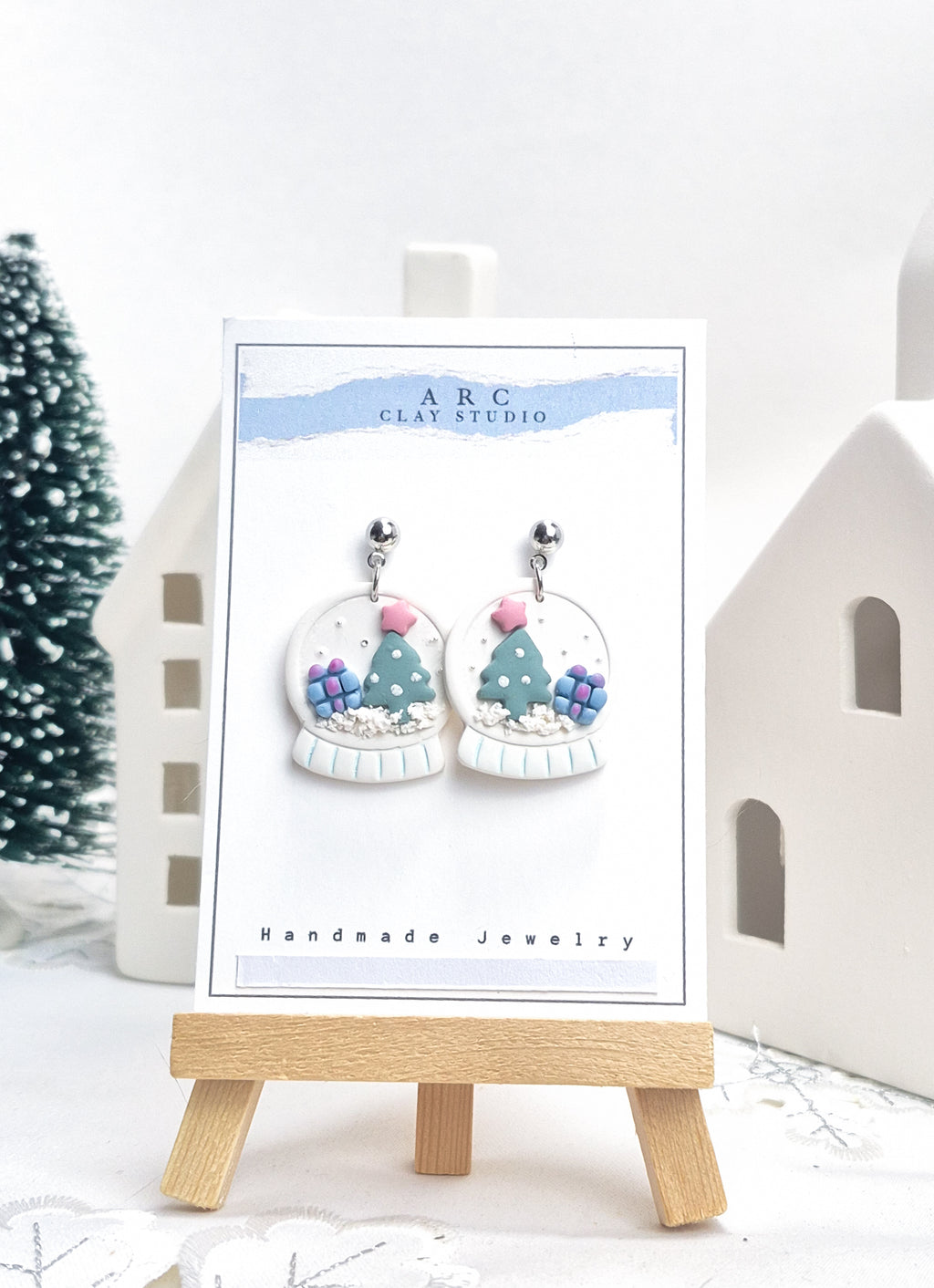 Handmade Whimsical Snowglobe Christmas Earrings